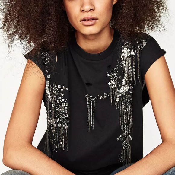 Zara Tops - Embellished Black Women's Top
